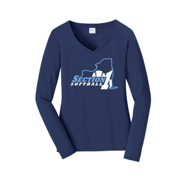Section 1 Softball Team Navy Ladies Long Sleeve V-Neck Tee