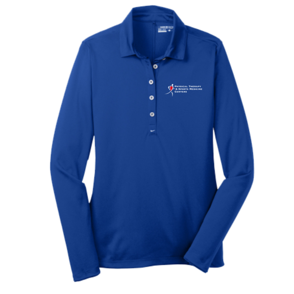 PTSMC Women's Nike Ladies Long Sleeve Dri-FIT Stretch Tech Polo in White or Blue