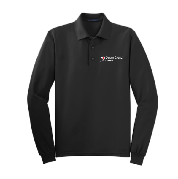 PTSMC Men's Port Authority Silk Touch Long Sleeve Polo in White or Black or Burgundy or Navy