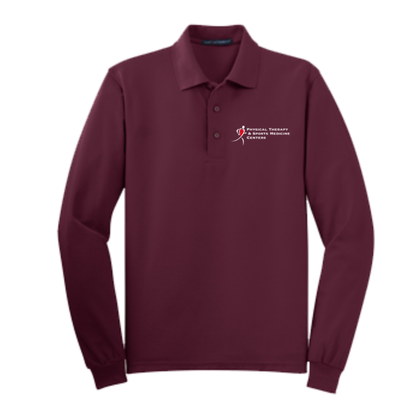 PTSMC Men's Port Authority Silk Touch Long Sleeve Polo in White or Black or Burgundy or Navy