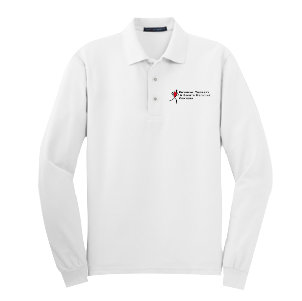 PTSMC Men's Port Authority Silk Touch Long Sleeve Polo in White or Black or Burgundy or Navy