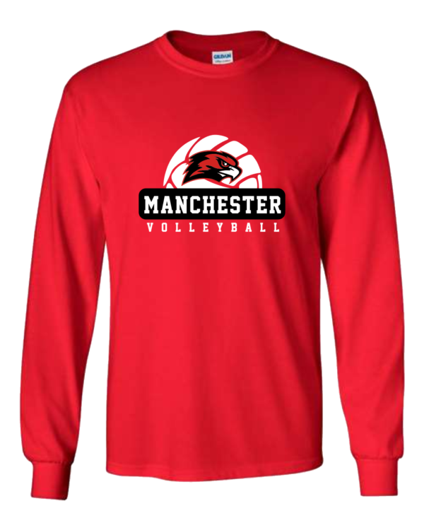 Manchester Volleyball - Gildan 100% US Cotton Long Sleeve T-Shirt in Sport Grey, Red or Black