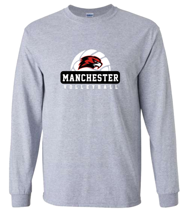 Manchester Volleyball - Gildan 100% US Cotton Long Sleeve T-Shirt in Sport Grey, Red or Black